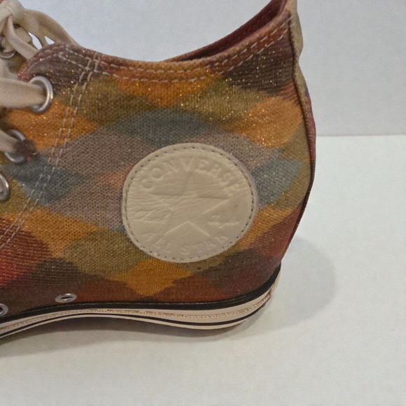 Women's Converse Plaid Wedge Sneakers Brown Orange Size 8 - Picture 5 of 5